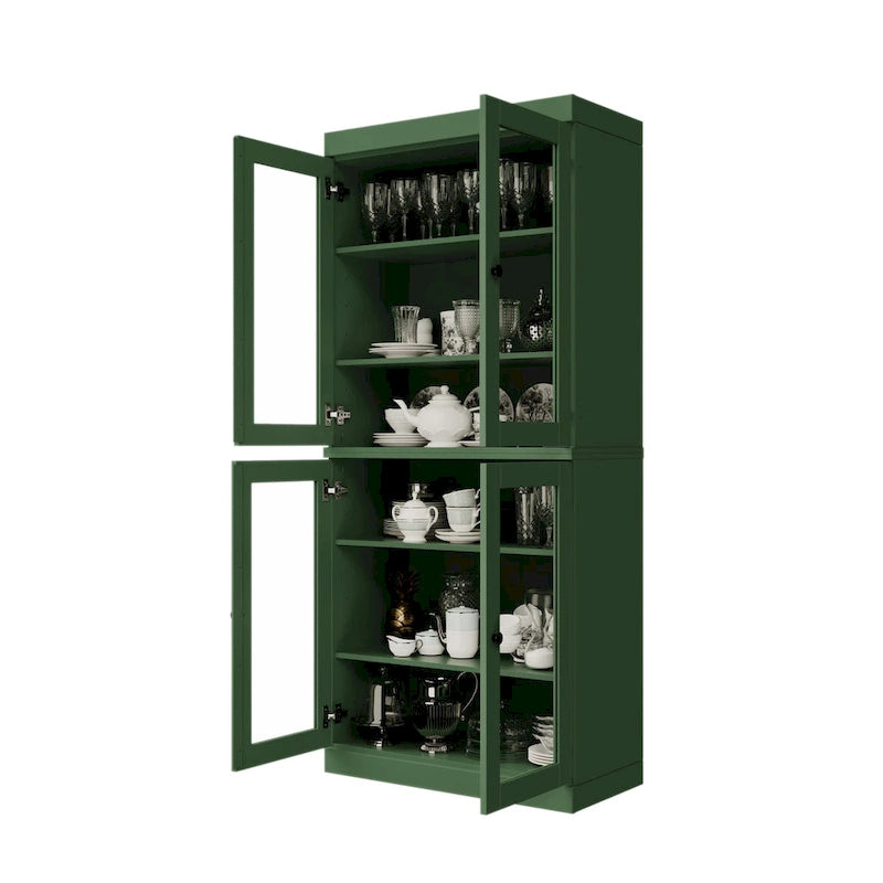 Garde-manger 100 % en bois massif avec portes givrées, vitrées transparentes ou pleines et étagères réglables
