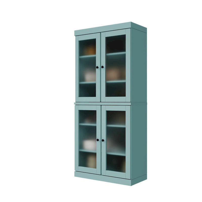 Garde-manger 100 % en bois massif avec portes givrées, vitrées transparentes ou pleines et étagères réglables