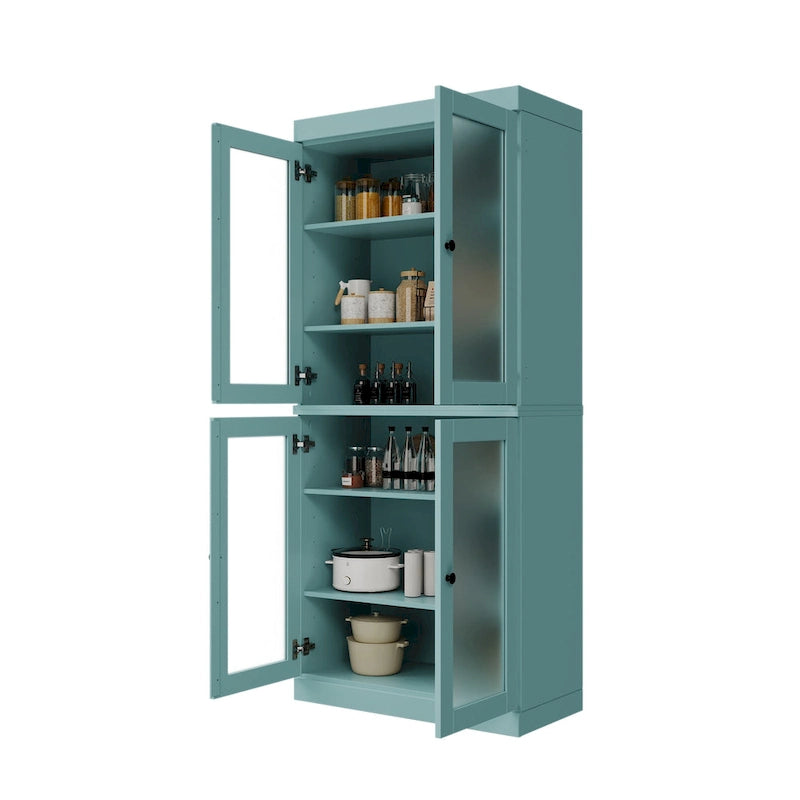 Garde-manger 100 % en bois massif avec portes givrées, vitrées transparentes ou pleines et étagères réglables