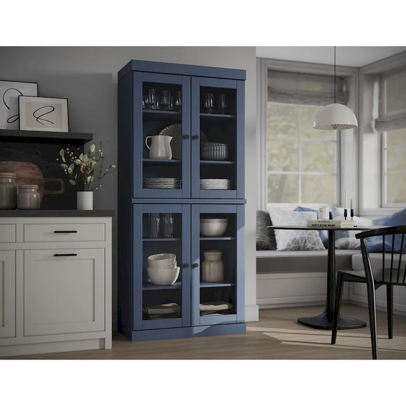 Garde-manger 100 % en bois massif avec portes givrées, vitrées transparentes ou pleines et étagères réglables