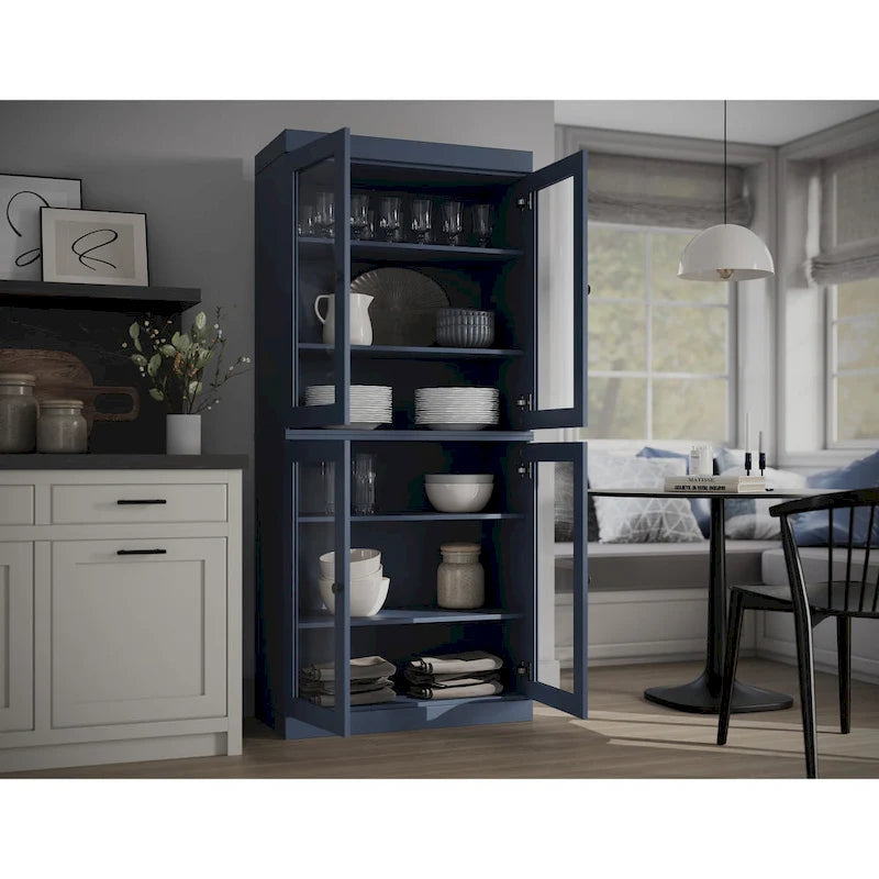 Garde-manger 100 % en bois massif avec portes givrées, vitrées transparentes ou pleines et étagères réglables