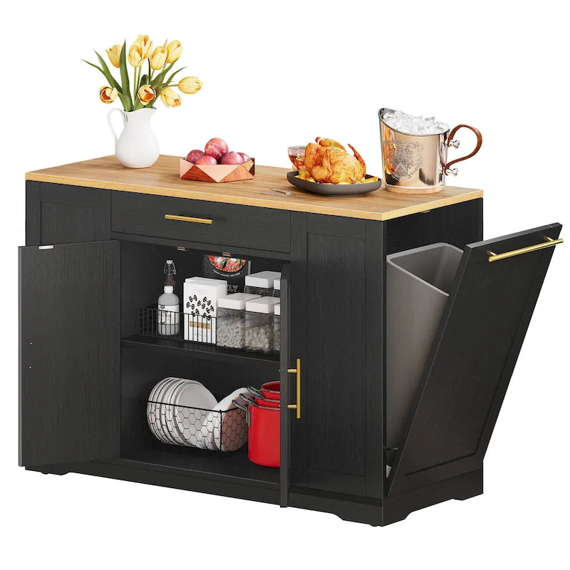 Meuble de Rangement pour Îlot de Cuisine Roulant de 53 Pouces Chariot de Cuisine Mobile Portable