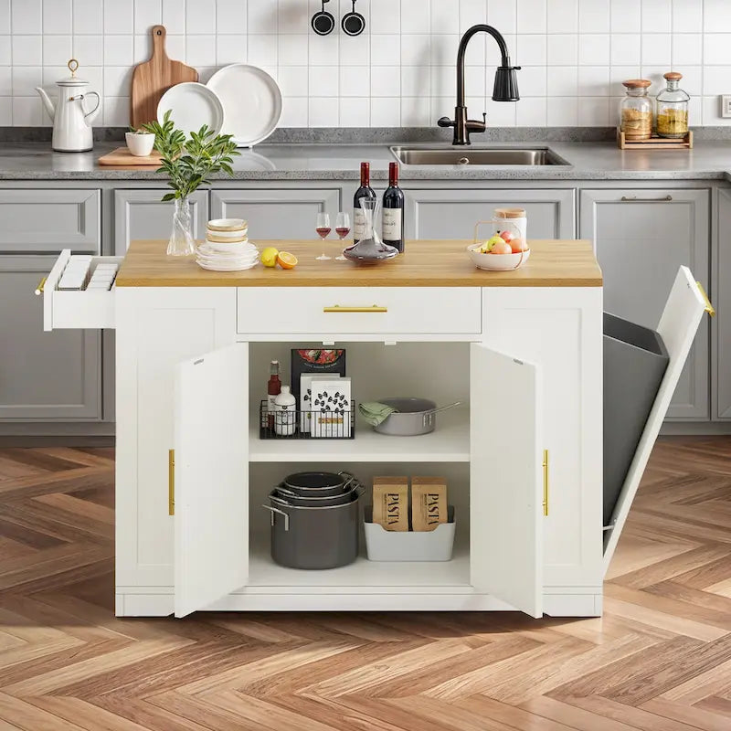 Meuble de Rangement pour Îlot de Cuisine Roulant de 53 Pouces Chariot de Cuisine Mobile Portable