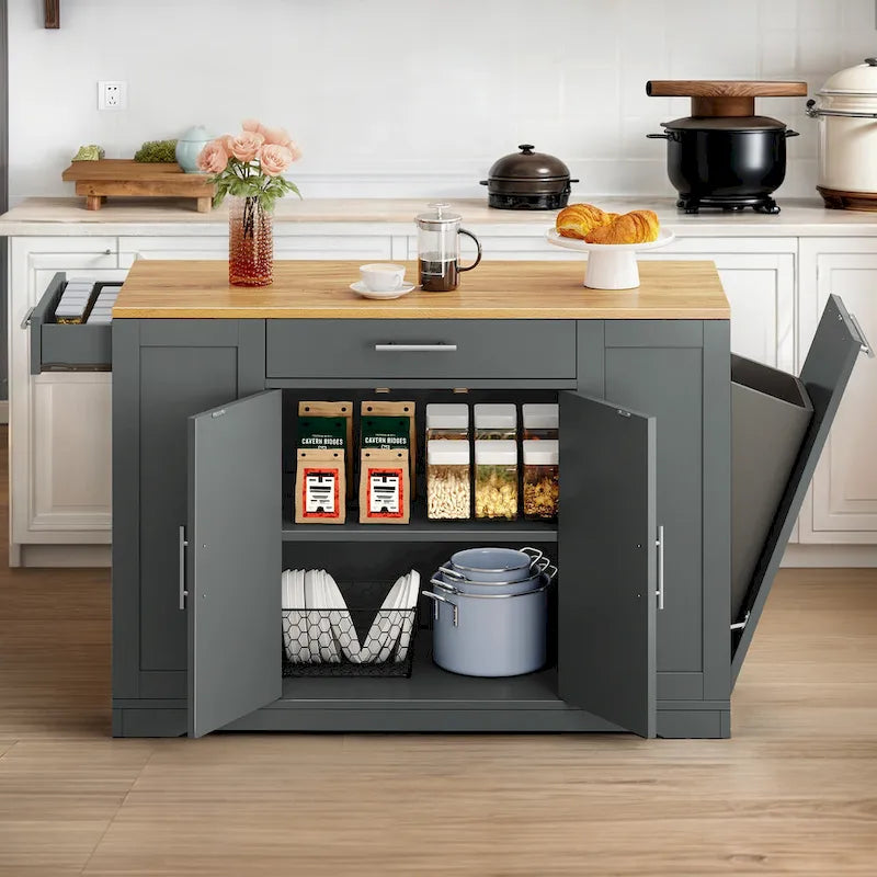 Meuble de Rangement pour Îlot de Cuisine Roulant de 53 Pouces Chariot de Cuisine Mobile Portable