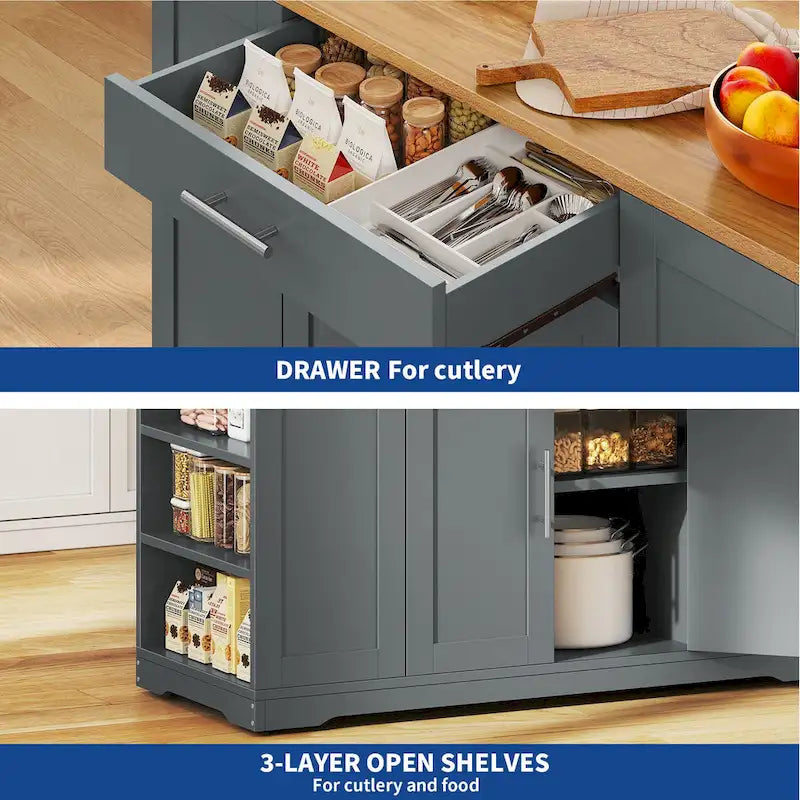 Meuble de Rangement pour Îlot de Cuisine Roulant de 53 Pouces Chariot de Cuisine Mobile Portable