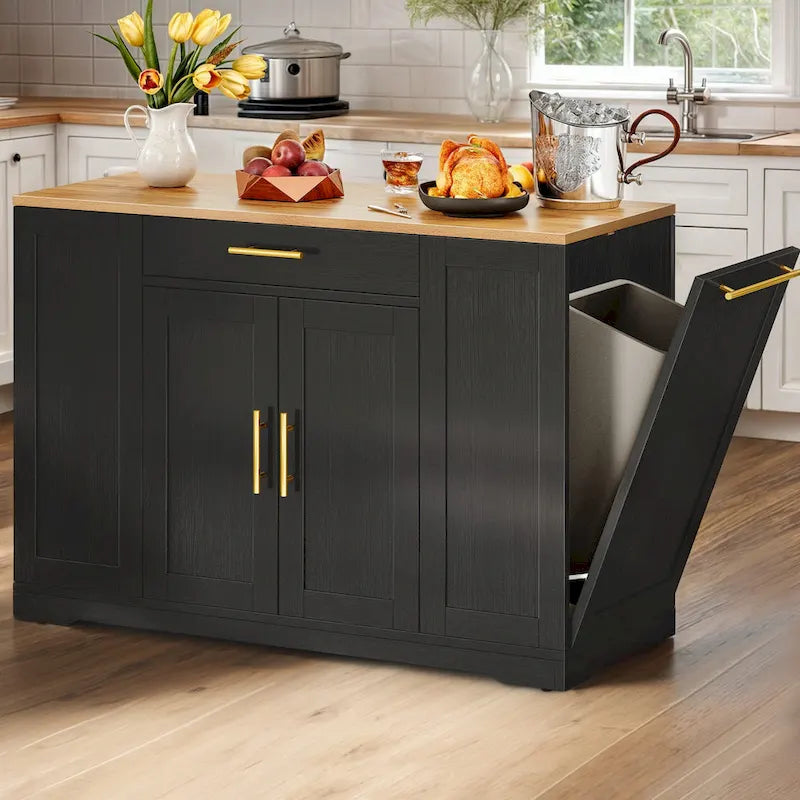 Meuble de Rangement pour Îlot de Cuisine Roulant de 53 Pouces Chariot de Cuisine Mobile Portable