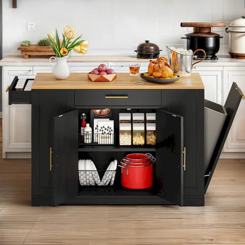 Meuble de Rangement pour Îlot de Cuisine Roulant de 53 Pouces Chariot de Cuisine Mobile Portable