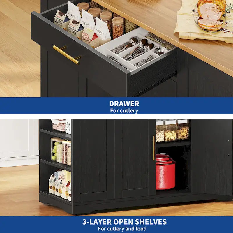 Meuble de Rangement pour Îlot de Cuisine Roulant de 53 Pouces Chariot de Cuisine Mobile Portable