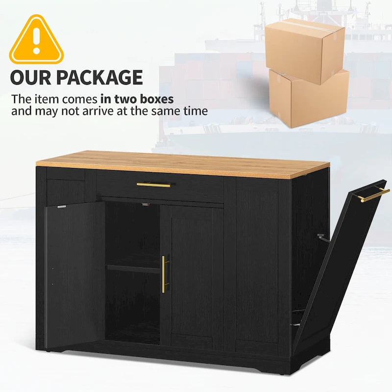 Meuble de Rangement pour Îlot de Cuisine Roulant de 53 Pouces Chariot de Cuisine Mobile Portable
