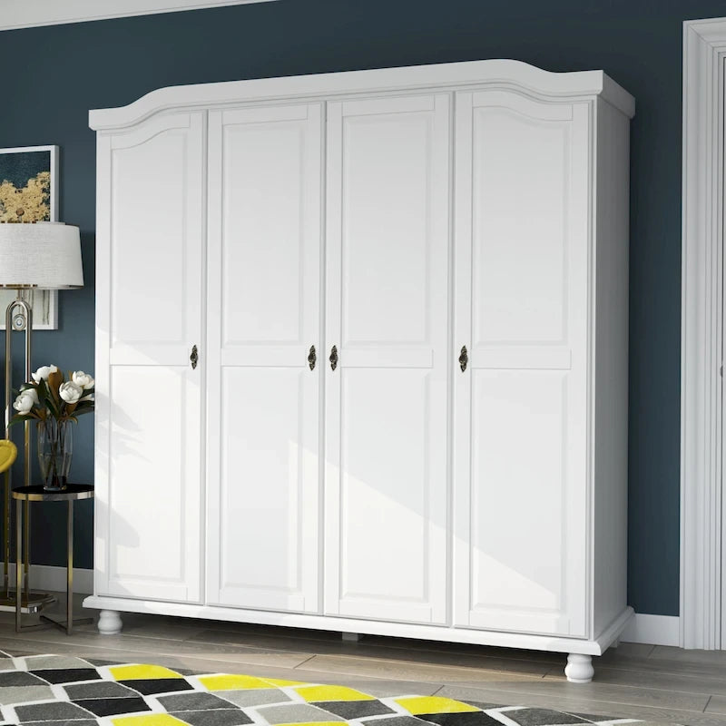 Armoire 4 portes en bois massif avec portes en bois massif ou portes miroir