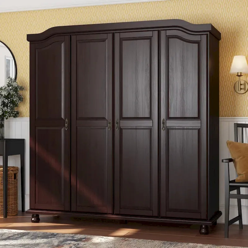 Armoire 4 portes en bois massif avec portes en bois massif ou portes miroir