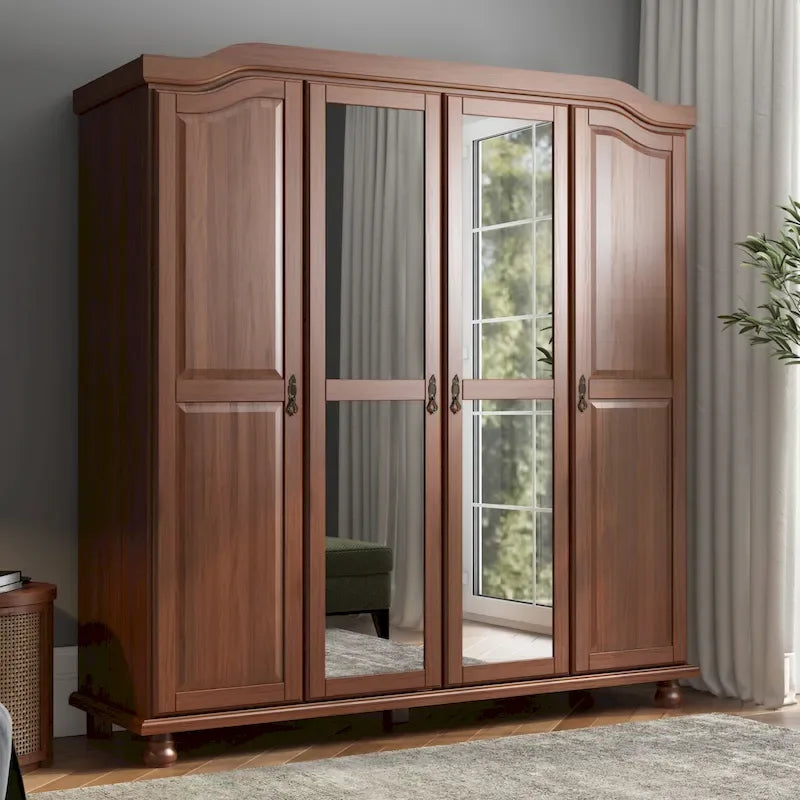 Armoire 4 portes en bois massif avec portes en bois massif ou portes miroir