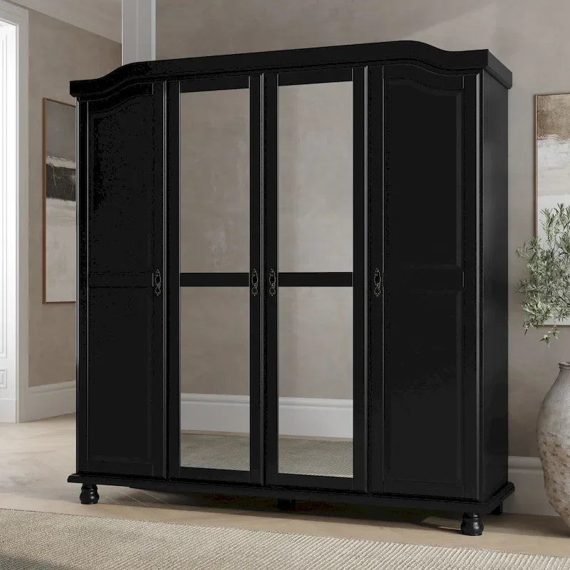 Armoire 4 portes en bois massif avec portes en bois massif ou portes miroir