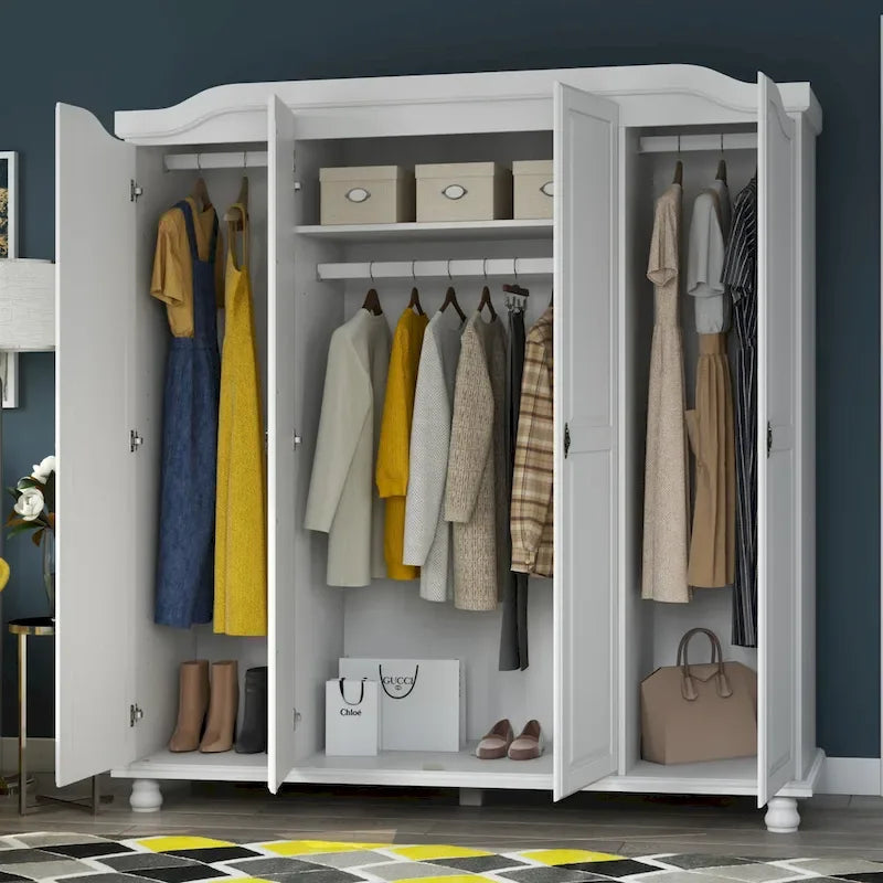 Armoire 4 portes en bois massif avec portes en bois massif ou portes miroir