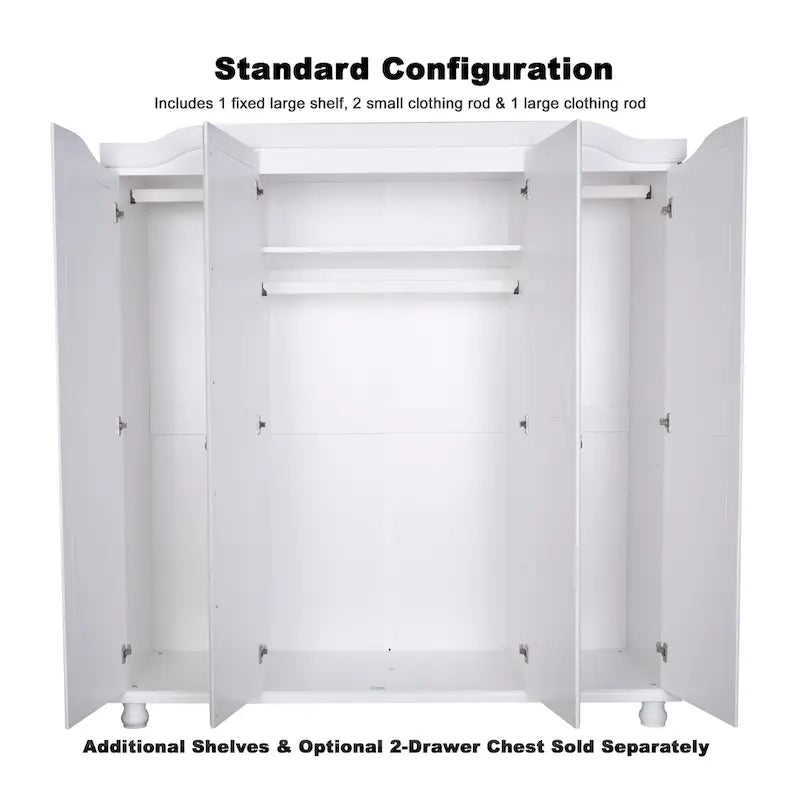 Armoire 4 portes en bois massif avec portes en bois massif ou portes miroir