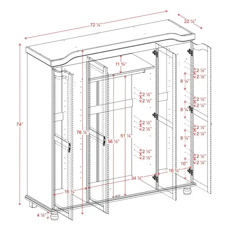Armoire 4 portes en bois massif avec portes en bois massif ou portes miroir