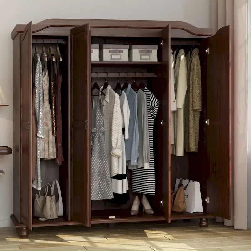 Armoire 4 portes en bois massif avec portes en bois massif ou portes miroir