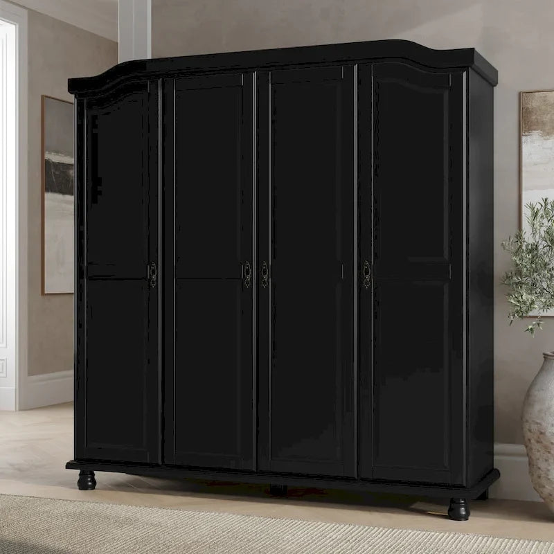 Armoire 4 portes en bois massif avec portes en bois massif ou portes miroir