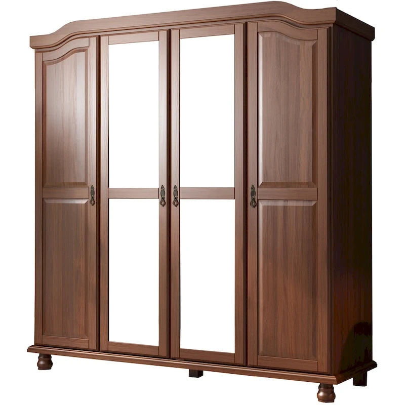 Armoire 4 portes en bois massif avec portes en bois massif ou portes miroir