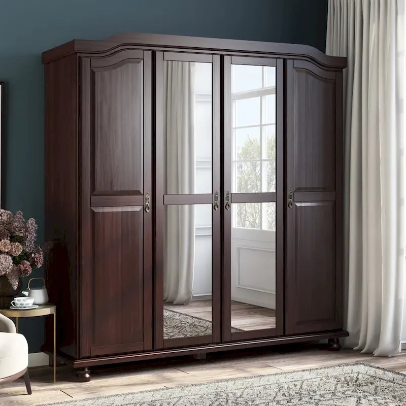 Armoire 4 portes en bois massif avec portes en bois massif ou portes miroir