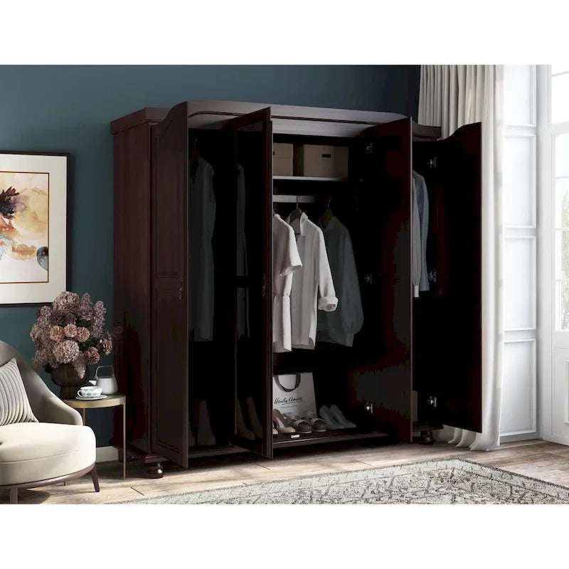 Armoire 4 portes en bois massif avec portes en bois massif ou portes miroir