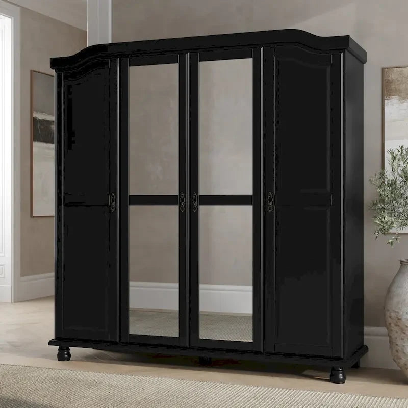 Armoire 4 portes en bois massif avec portes en bois massif ou portes miroir