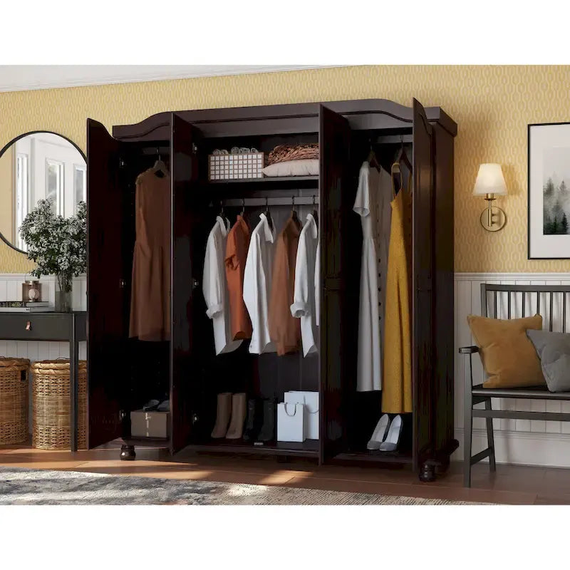Armoire 4 portes en bois massif avec portes en bois massif ou portes miroir