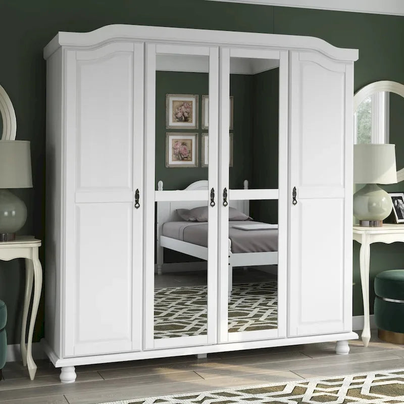 Armoire 4 portes en bois massif avec portes en bois massif ou portes miroir