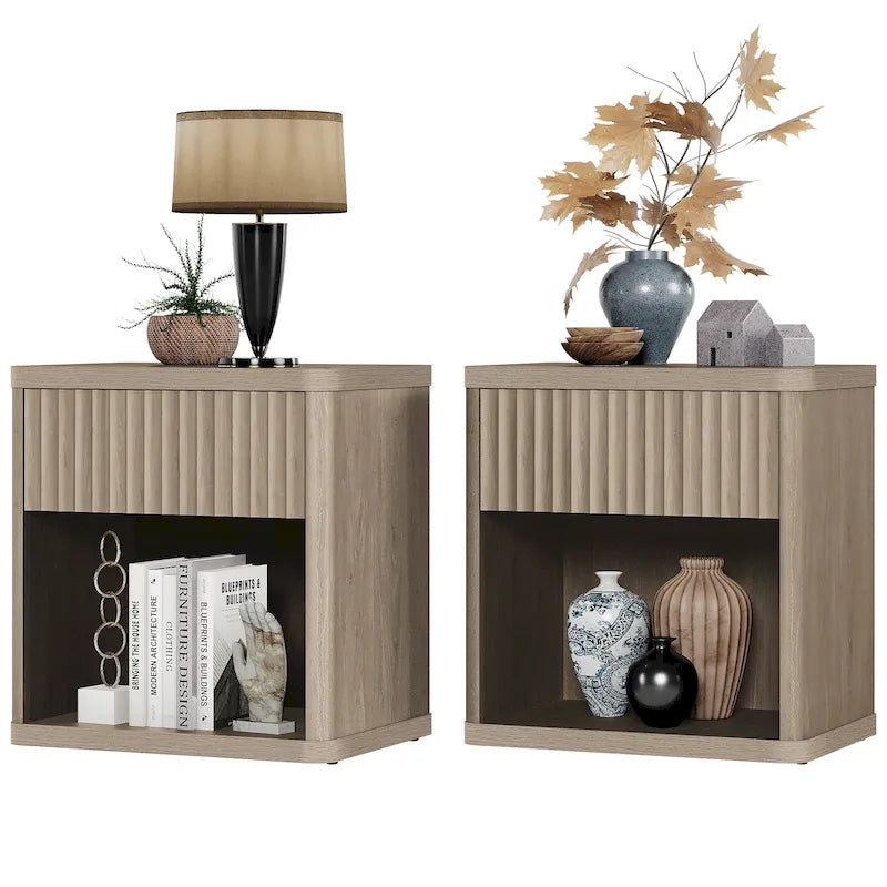 Lot de 2 tables de chevet avec 1 tiroir et rangement ouvert