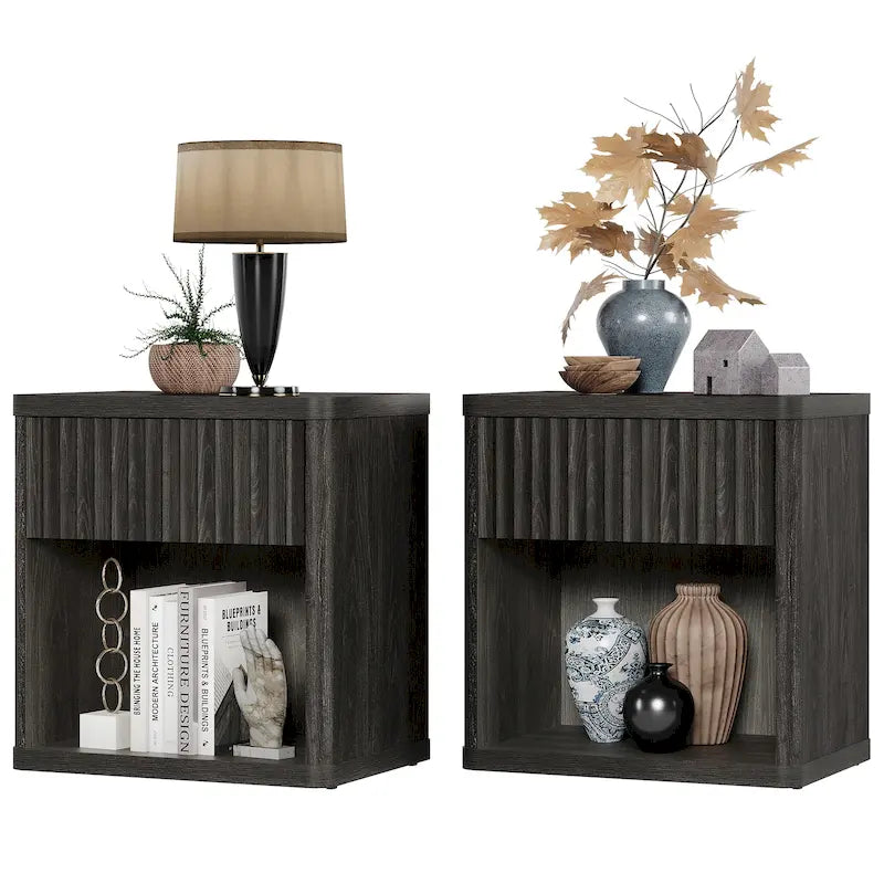 Lot de 2 tables de chevet avec 1 tiroir et rangement ouvert
