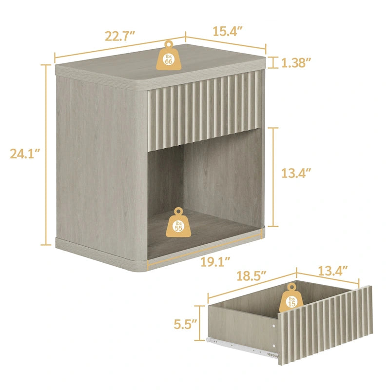 Lot de 2 tables de chevet avec 1 tiroir et rangement ouvert