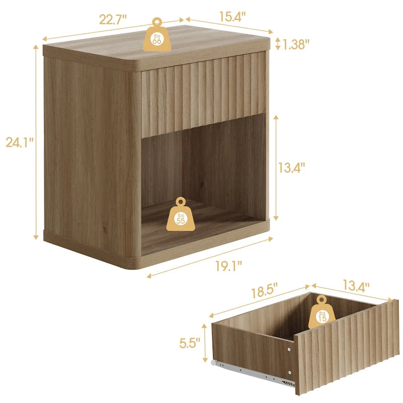 Lot de 2 tables de chevet avec 1 tiroir et rangement ouvert