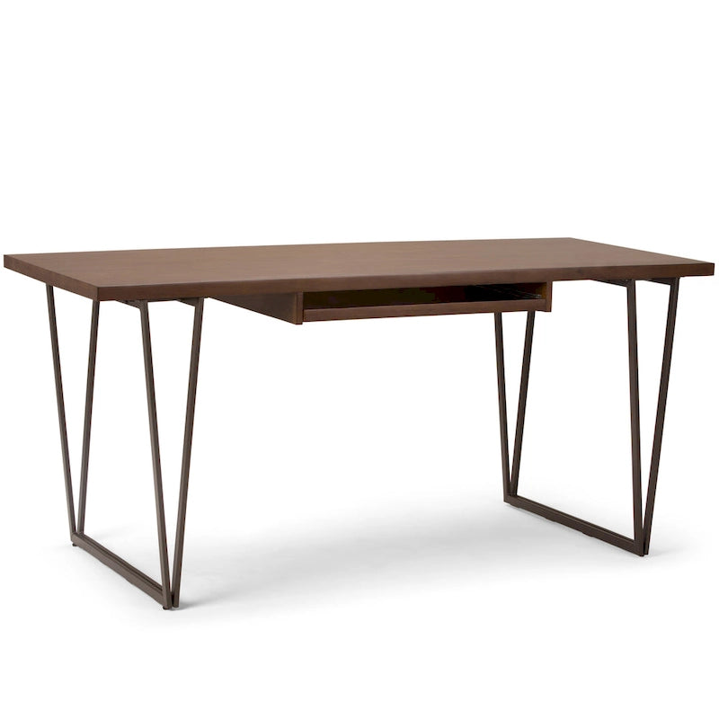 BUREAU DE PRÉSIDENT En Bois Massif, Style Industriel Moderne, 168 cm de Large, Brun Vieilli Naturel