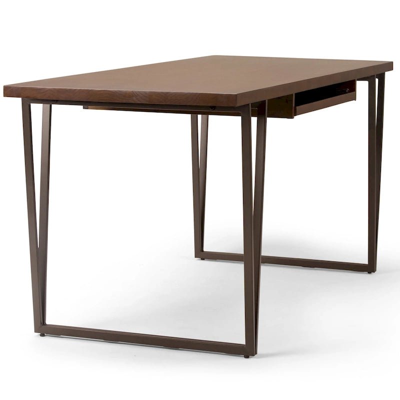 BUREAU DE PRÉSIDENT En Bois Massif, Style Industriel Moderne, 168 cm de Large, Brun Vieilli Naturel