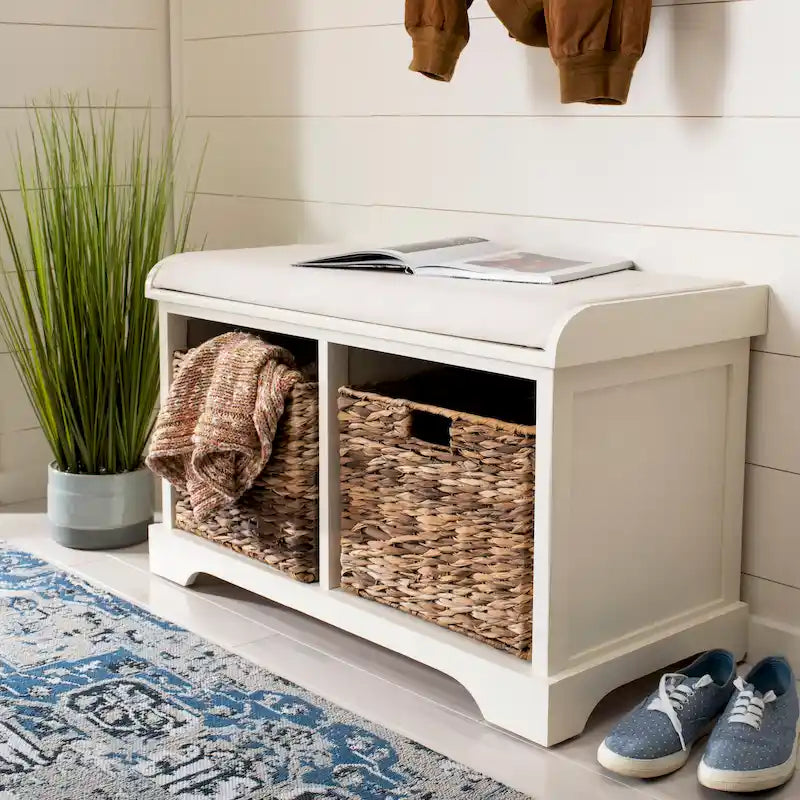 Banc coffre de rangement tissé marron - 33.5 x 16.1 x 19.9 - 34Lx16Px20H