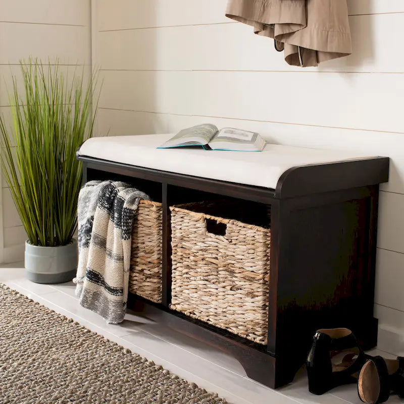SAFAVIEH Euphemia Brown Woven Storage Basket Bench - 33.5 x 16.1 x 19.9 - 34Wx16Dx20H
