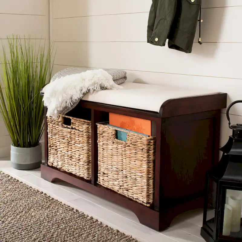 Banc coffre de rangement tissé marron - 33.5 x 16.1 x 19.9 - 34Lx16Px20H