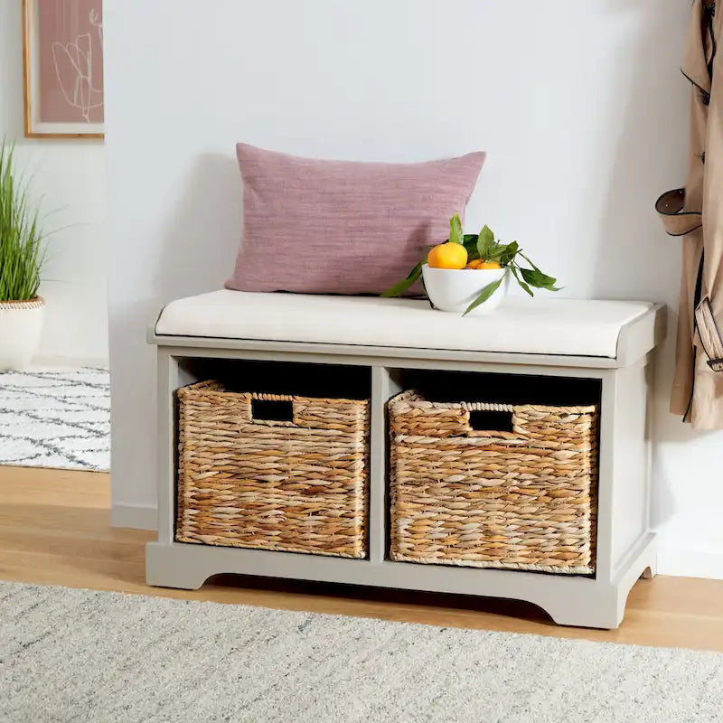 Banc coffre de rangement tissé marron - 33.5 x 16.1 x 19.9 - 34Lx16Px20H