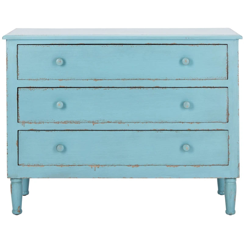 Commode de rangement à 3 tiroirs bleu vieilli