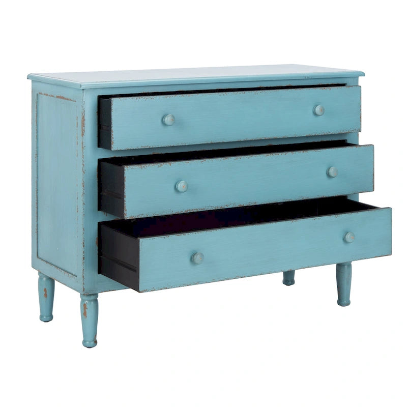 Commode de rangement à 3 tiroirs bleu vieilli