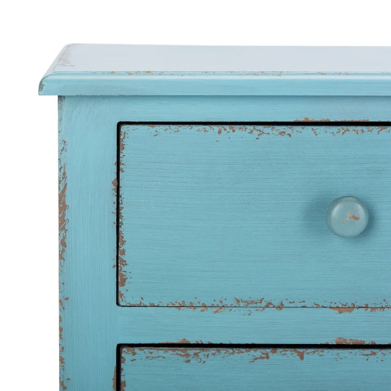 Commode de rangement à 3 tiroirs bleu vieilli
