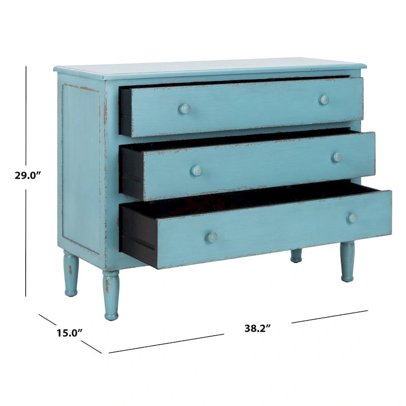 Commode de rangement à 3 tiroirs bleu vieilli