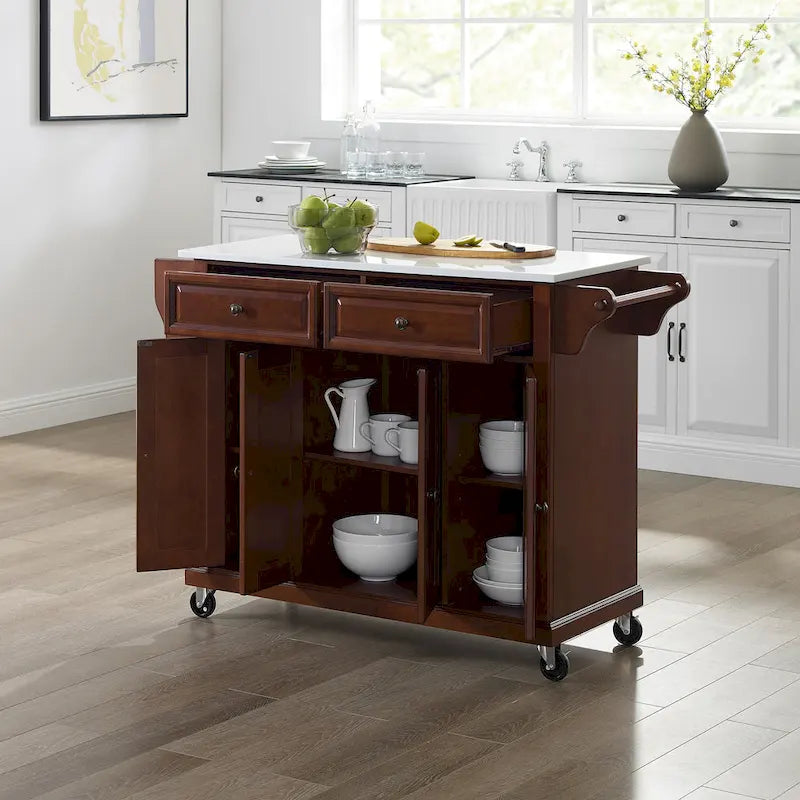 Desserte de cuisine pleine grandeur en acajou avec plateau en granit – 51,5 L x 18 P x 36,5 H