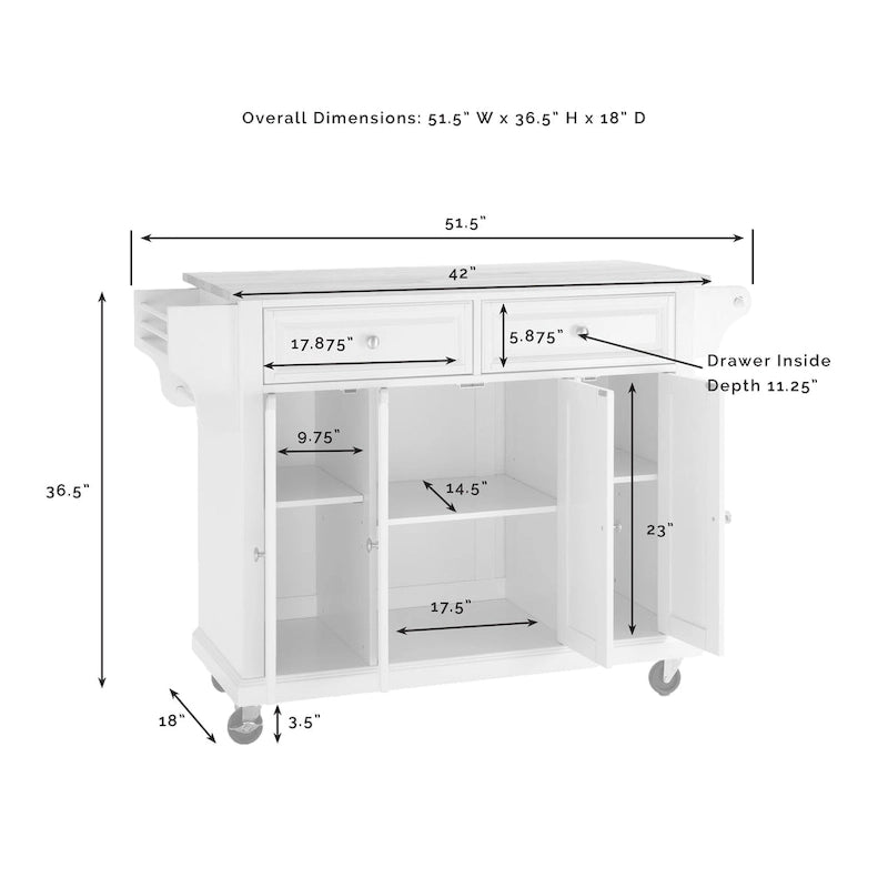 Desserte de cuisine pleine grandeur en acajou avec plateau en granit – 51,5 L x 18 P x 36,5 H
