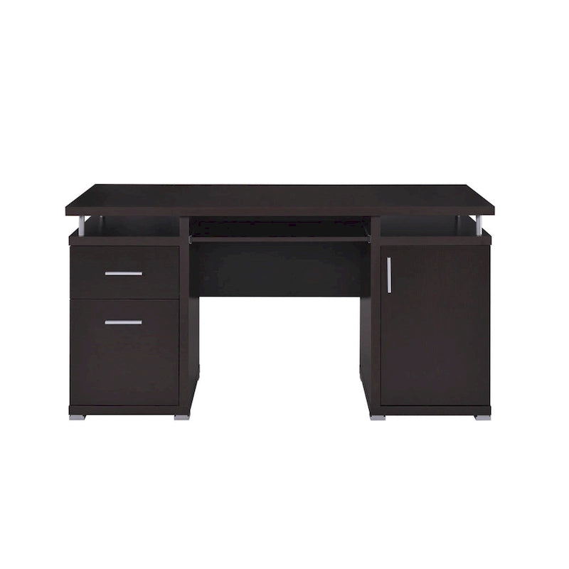 Bureau d'ordinateur luxueux avec 2 tiroirs et meuble de rangement, marron