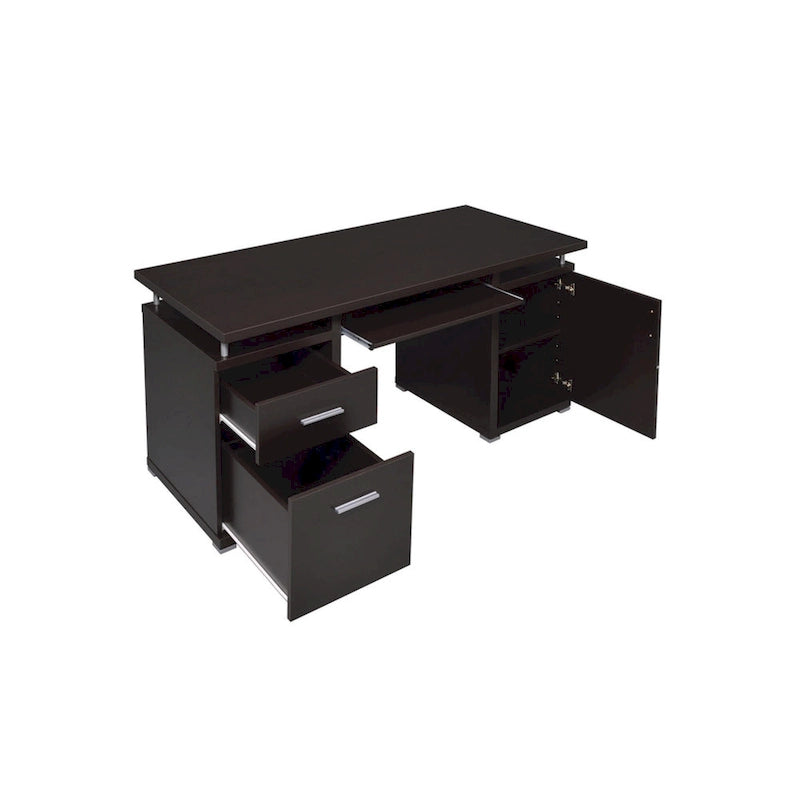 Bureau d'ordinateur luxueux avec 2 tiroirs et meuble de rangement, marron