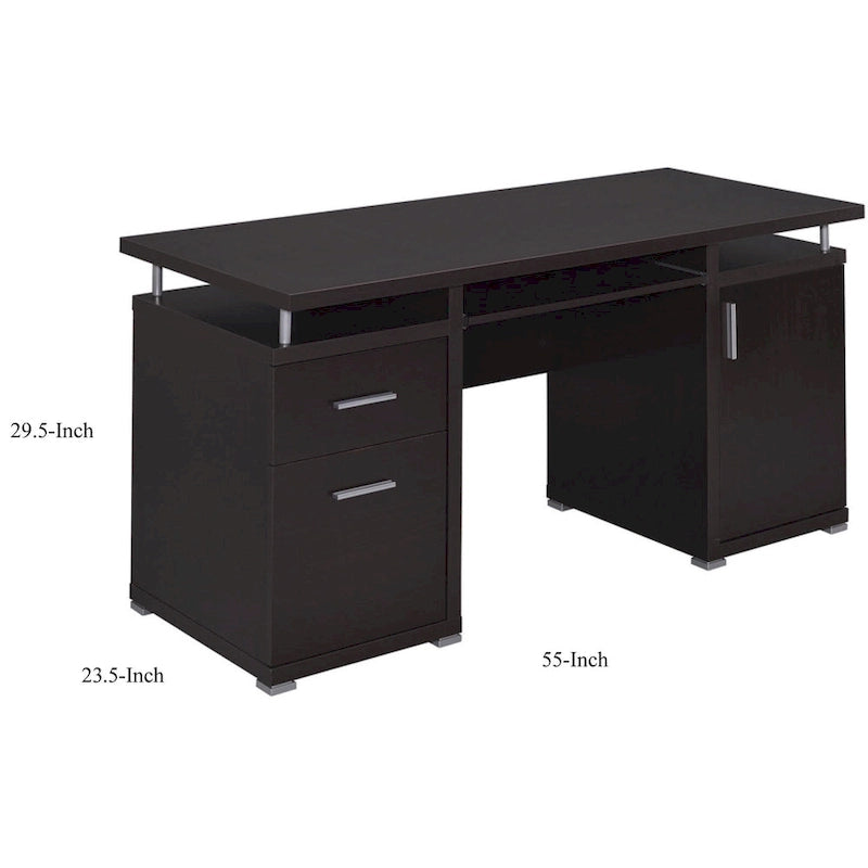 Bureau d'ordinateur luxueux avec 2 tiroirs et meuble de rangement, marron