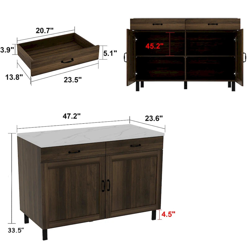 Îlot de cuisine élégant - Organisez et embellissez votre espace Table de buffet - 47.2X23.6X33.5