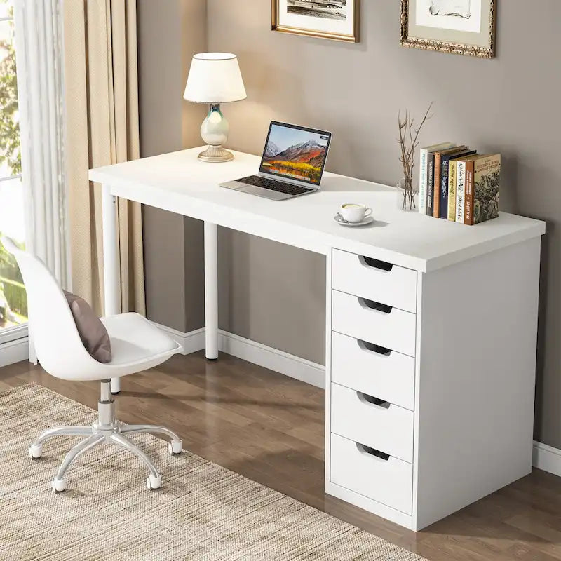 Bureau informatique de 47 pouces avec 5 tiroirs, en bois et métal, pour bureau ou salon