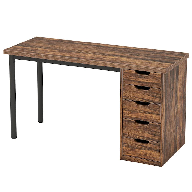 Bureau informatique de 47 pouces avec 5 tiroirs, en bois et métal, pour bureau ou salon